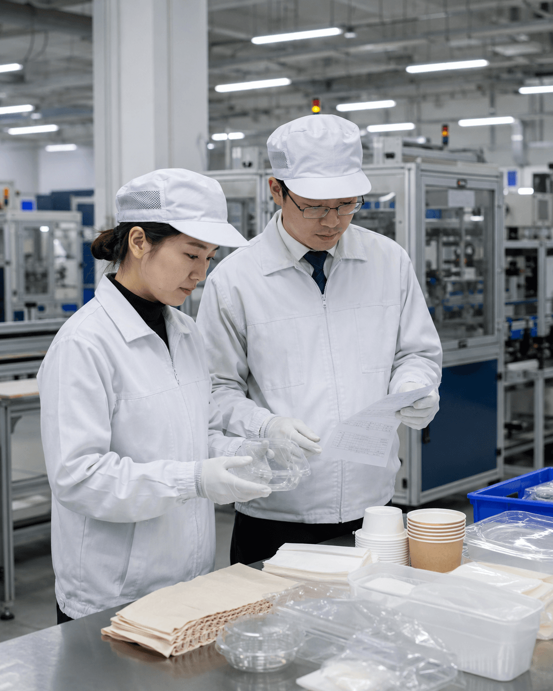 製品サンプルと仕様を確認する生産・品質管理担当者
