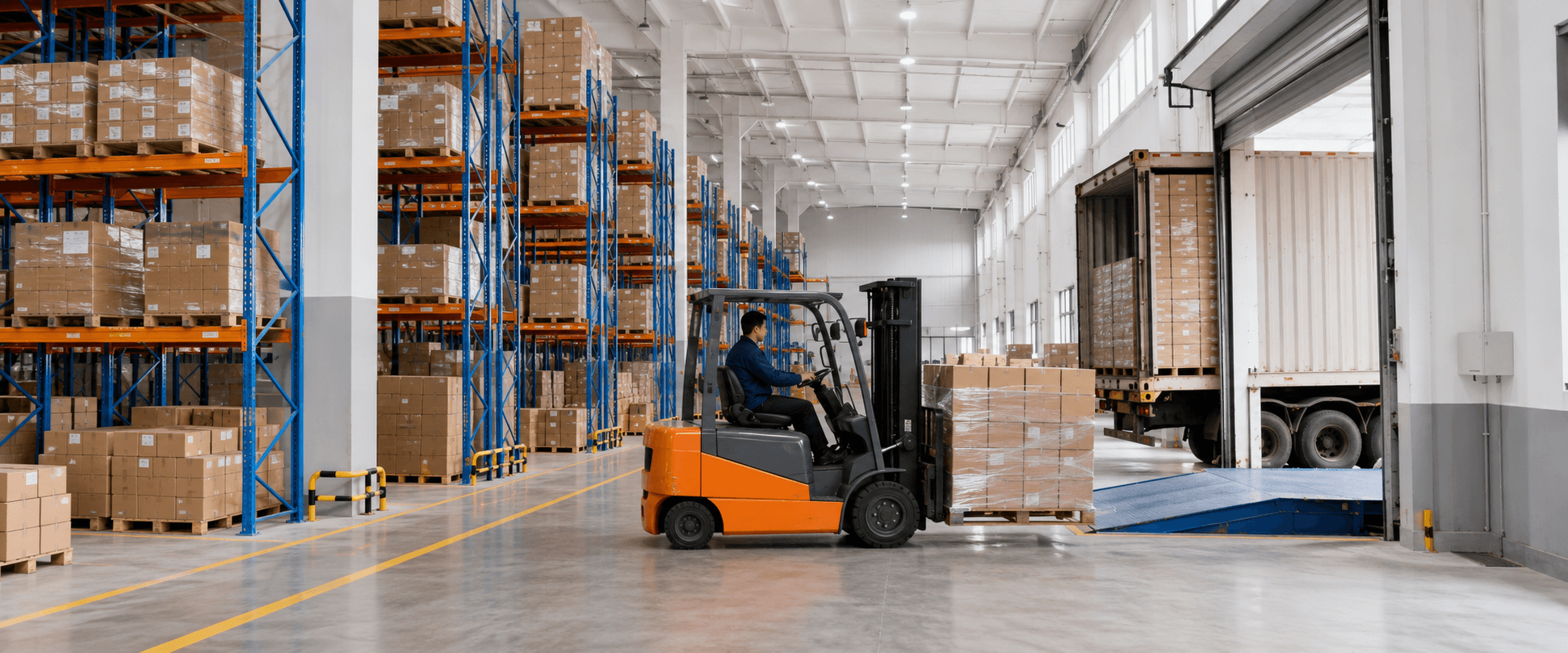 製品を保管し出荷準備を行う自社倉庫