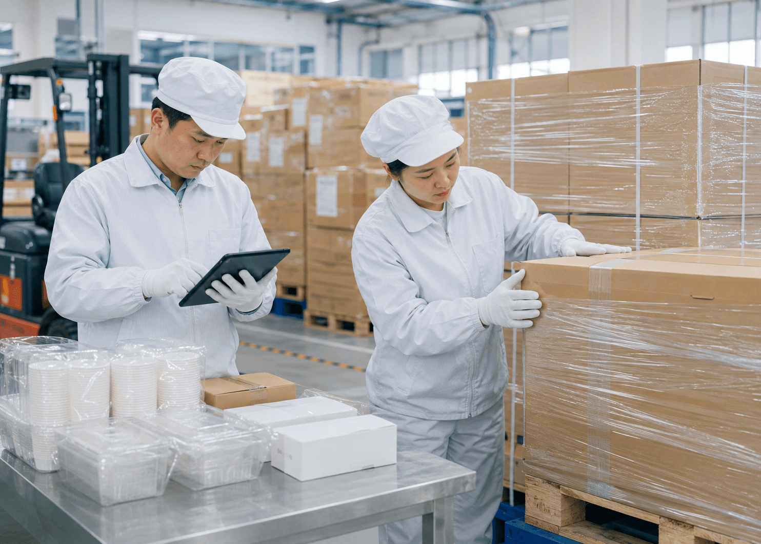 生産中の製品を抜き取って検査する品質管理担当者