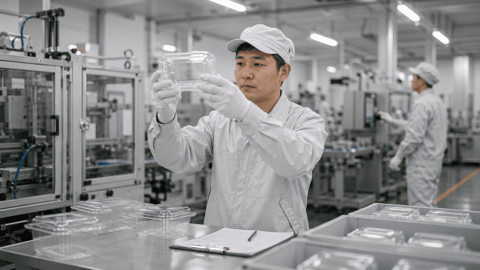 製品を手に取り検査する品質管理担当者